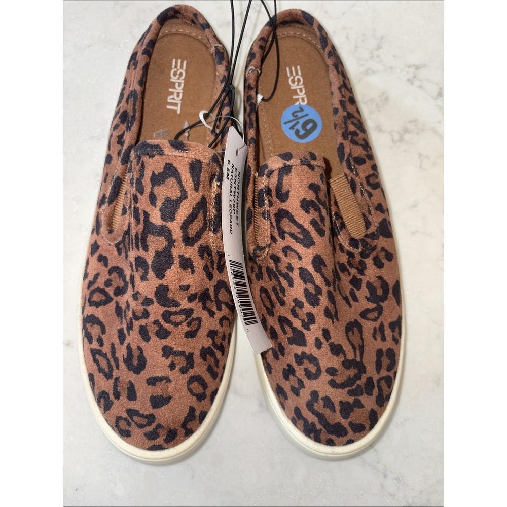ESPRIT Womens 6.5 Northwest Natural Leopard‎ Print Slip On Flat shoes Sneakers